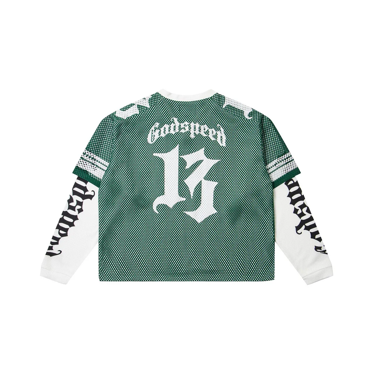 51 Godspeed Skull Mesh Layered Long Sleeve Jersey – Green 17 Edition - Image 1