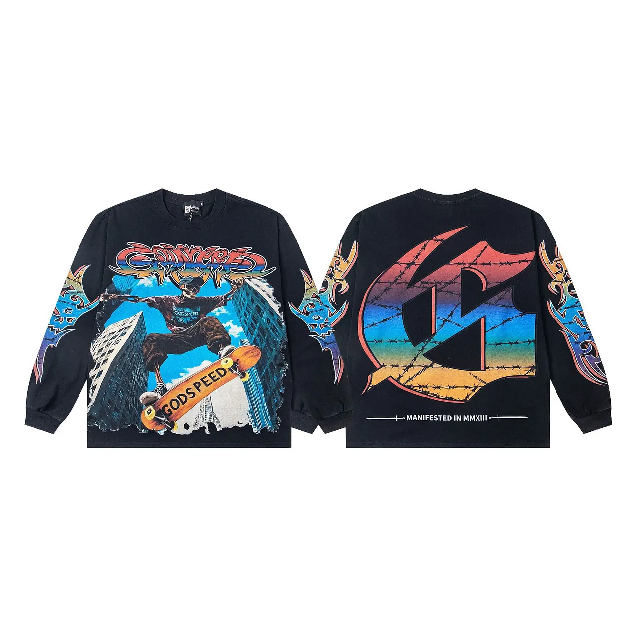 55 Godspeed Skater Graphic Long Sleeve Tee – Black - Image 1