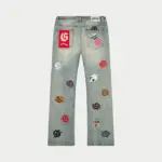 Godspeed Allover Logo Embroidered Light Wash Denim Jeans