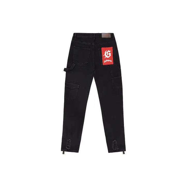 96 Godspeed Black Embroidered Cargo Denim Jeans - Image 1